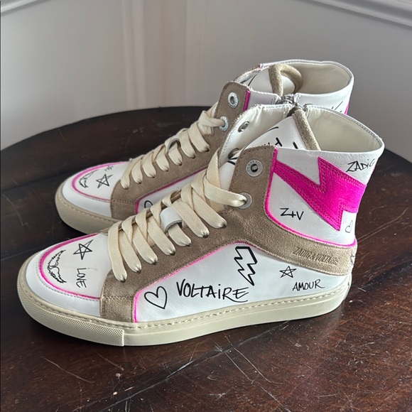Zadig & Voltaire Graphic High-Tops in White and Tan - Picture 1 of 5